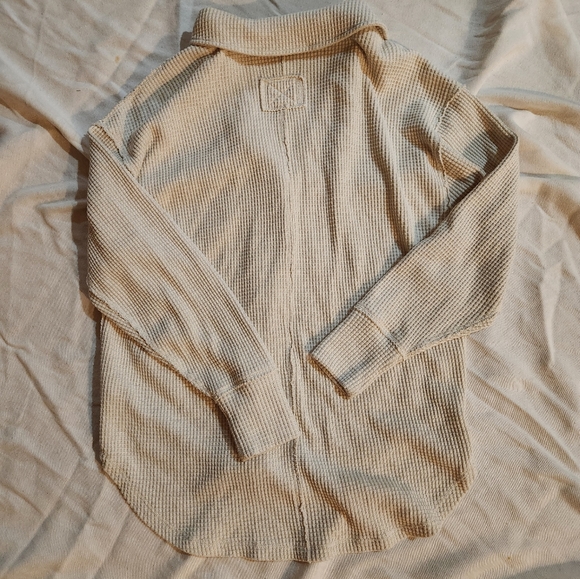 Aerie LumberJane Waffle Knit Polo Sweatshirt Size S Neutral Cozy Frost Soft - Picture 5 of 5